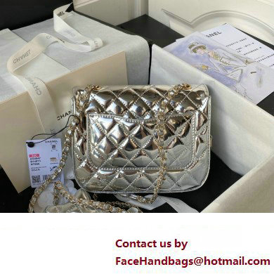 chanel Metallic Mirror Calfskin, Metallic Lambskin & Gold-Tone Metal Mini Flap Bag & Star Coin Purse AS4647 silver 2024